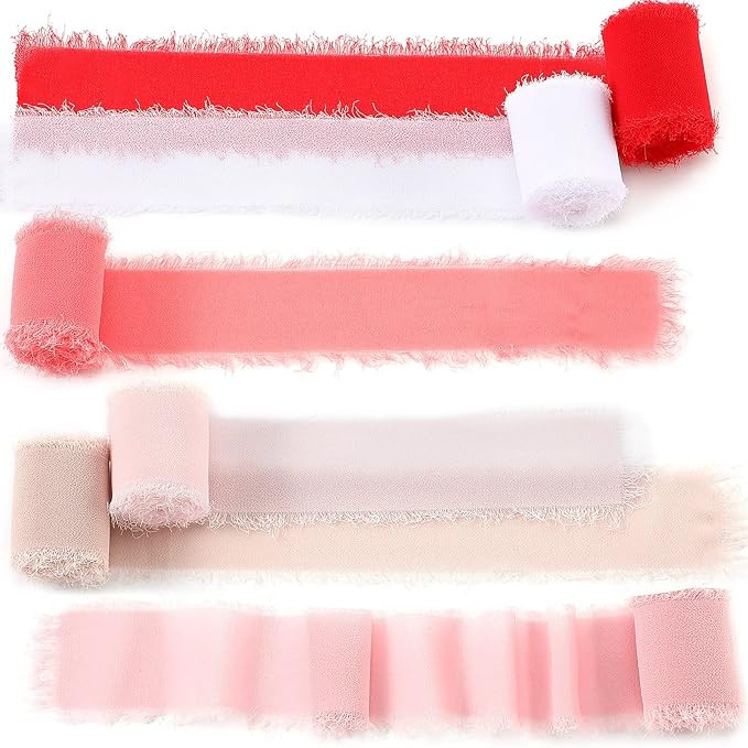 6 Rolls Handmade Fringe Chiffon Silk Ribbon 1.5" x 3 Yd Colorful Ribbon for Wedding Invitations, ... | Amazon (US)