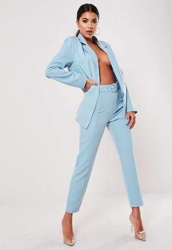 Baby Blue Co Ord Seam Detail Cigarette Pants | Missguided (US & CA)