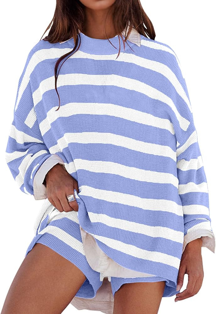 SAFRISIOR Womens 2 Piece Striped Sweater Sets Oversized Lounge Set Matching Pajamas Long Sleeve T... | Amazon (US)