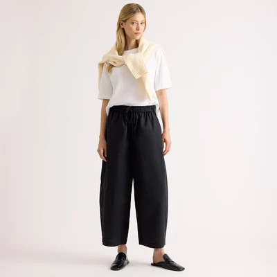 Black Cotton Drawstring Barrel Leg Trousers | Albaray
