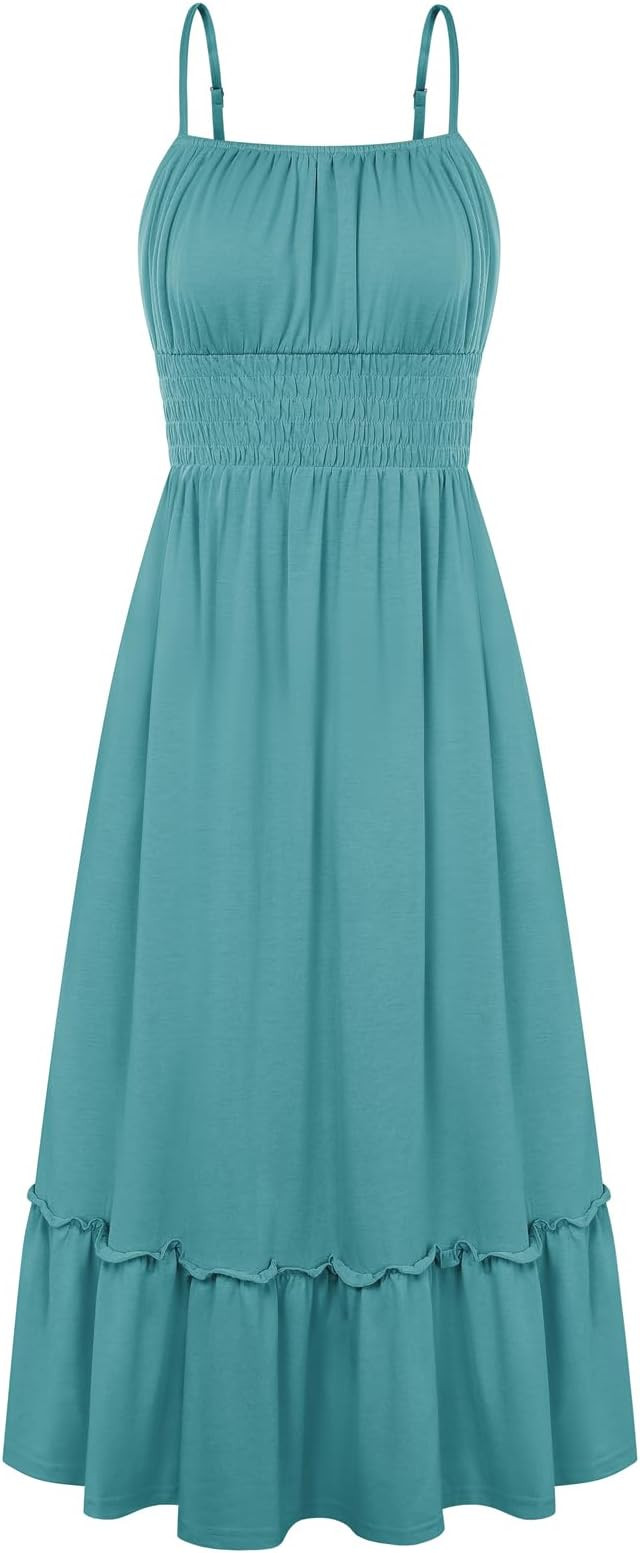 GRACE KARIN Women's Summer Maxi Dress 2026,Smocked Ruched Bust Sundress with Adjustable Straps & ... | Amazon (US)