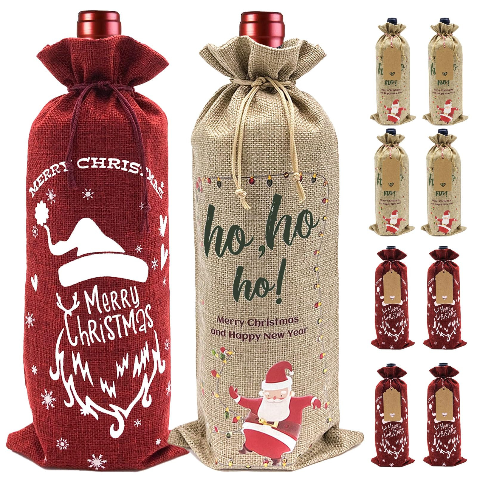 Paersion 10Pcs Christmas Burlap Wine Bags Wine Gift Bags, Reusable Wine Bottle Bags with Drawstri... | Amazon (US)