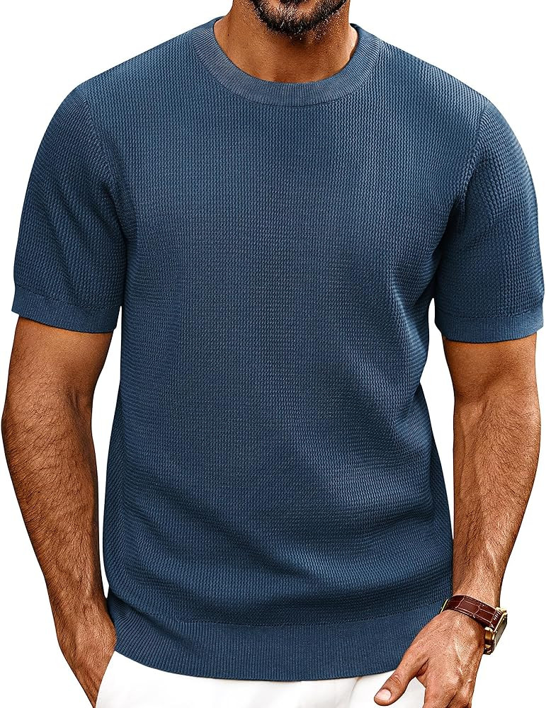 PJ PAUL JONES Mens T-Shirts Knit Short Sleeve Crewneck Shirt Casual Textured Pullover Tees | Amazon (US)