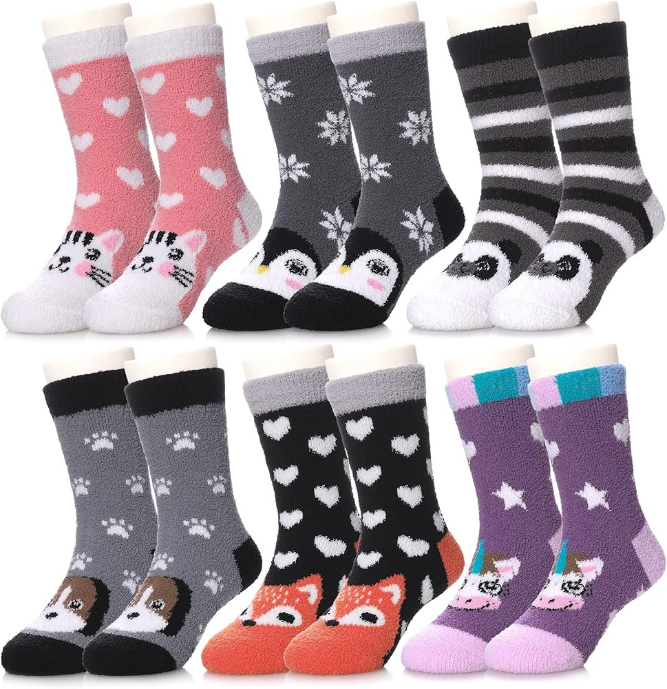 Kids Fuzzy Socks with Grips Boys Girls Fuzzy Slipper Socks Soft Warm Winter Non Slip Socks for To... | Amazon (US)