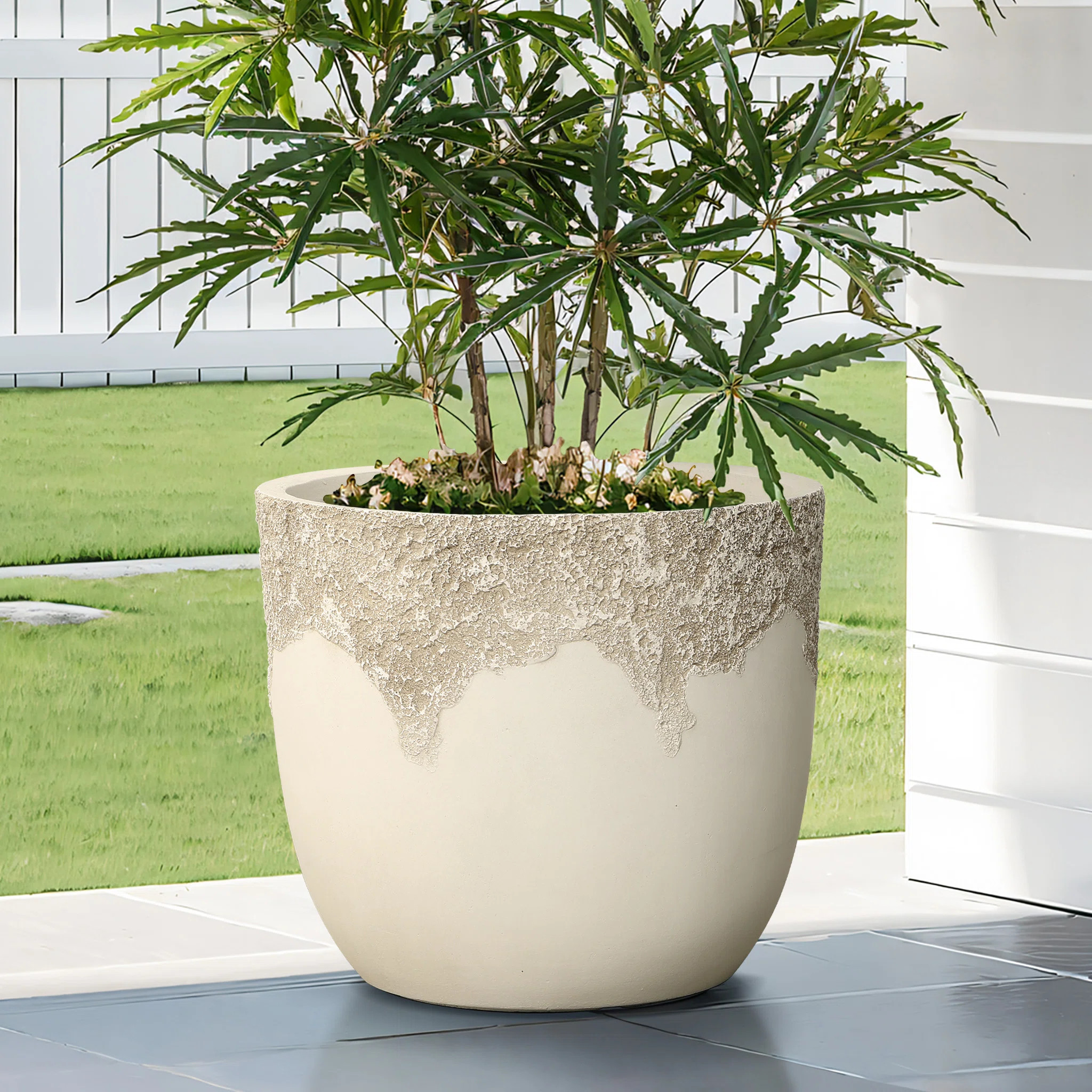 15.8'' Dia Off-white Large Plant Pot, Stone-like Textured Round Planter | Wayfair North America