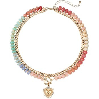 Layered Necklaces for Women, Colorful Acrylic Beads & Heart Pendant | Amazon (US)
