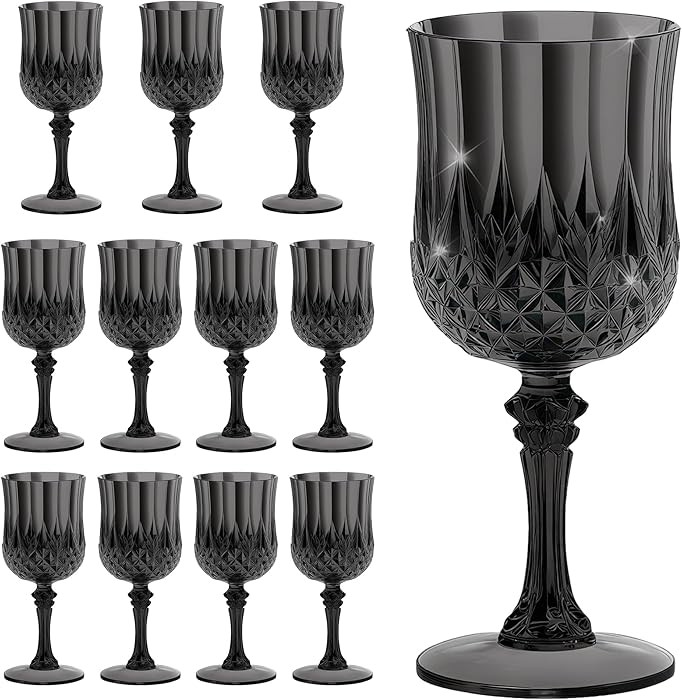 12PCS 7OZ Black Wine Plastic Glasses Drinking Champagne Glasses Flutes Crystal Vintage Water Unbr... | Amazon (US)