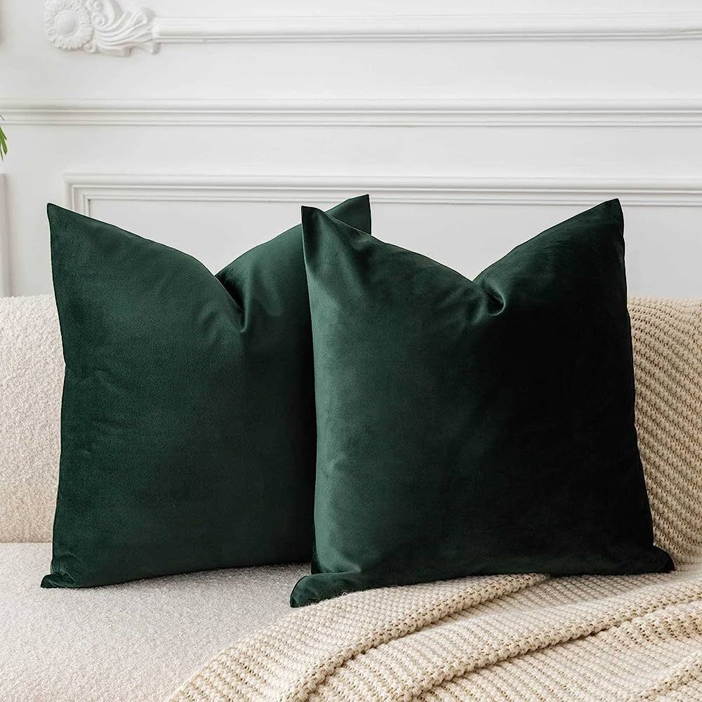 JUSPURBET Christmas Army Green Velvet Throw Pillow Covers 16x16 inch Set of 2 for Living Room Cou... | Amazon (US)