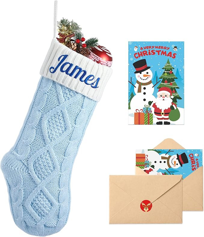 Personalized Christmas Stockings with Christmas Cards,Custom Embroidered Name Blue Christmas Stoc... | Amazon (US)