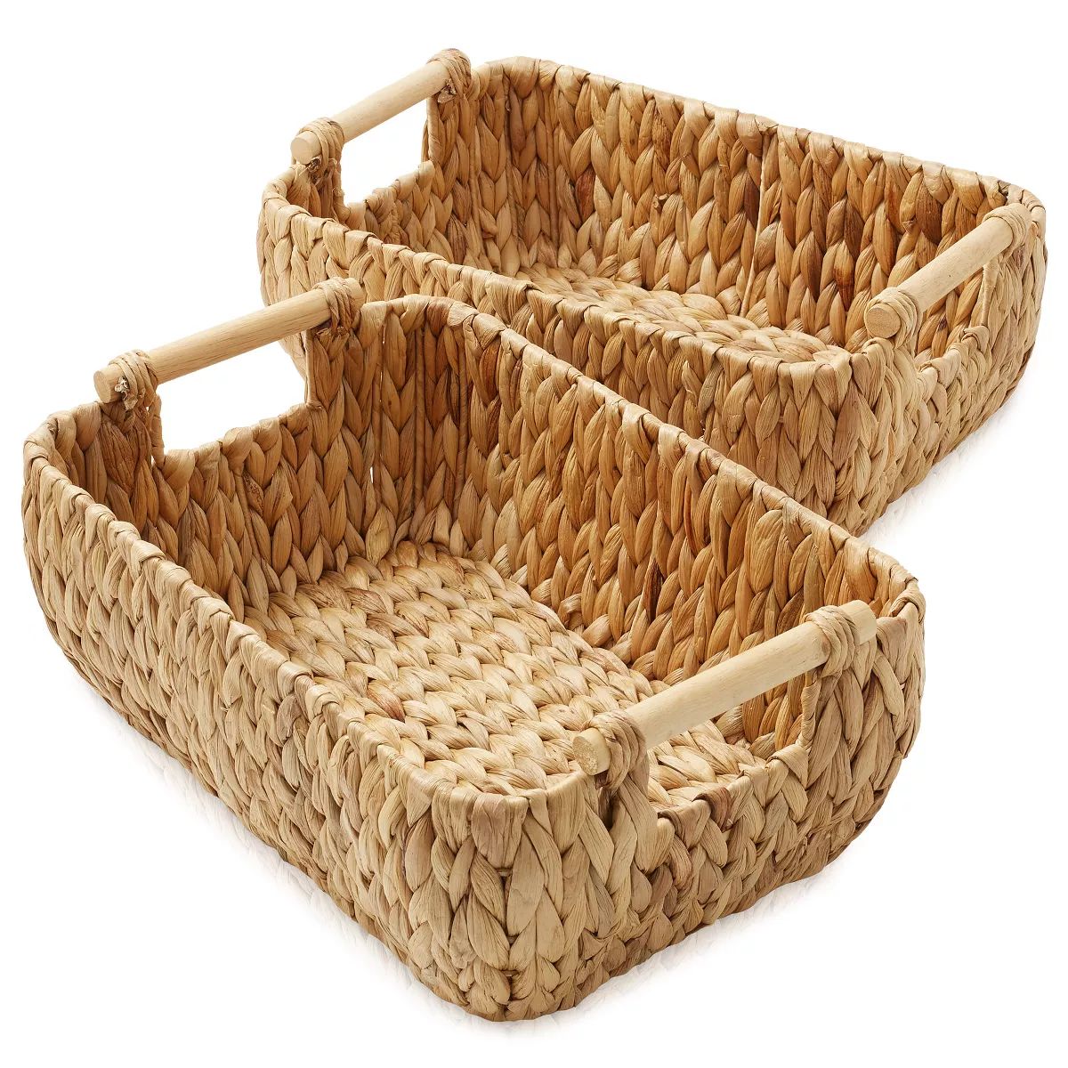 Casafield Water Hyacinth Oval Storage Basket Sets with Wooden Handles, Woven Nesting Bin Organize... | Target