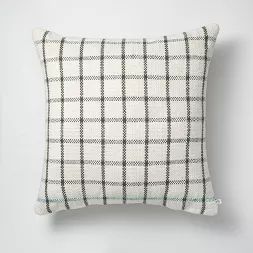 24" x 24" Windowpane Plaid Indoor/Outdoor Throw Pillow Gray/Teal/Cream - Hearth & Hand™ with Ma... | Target