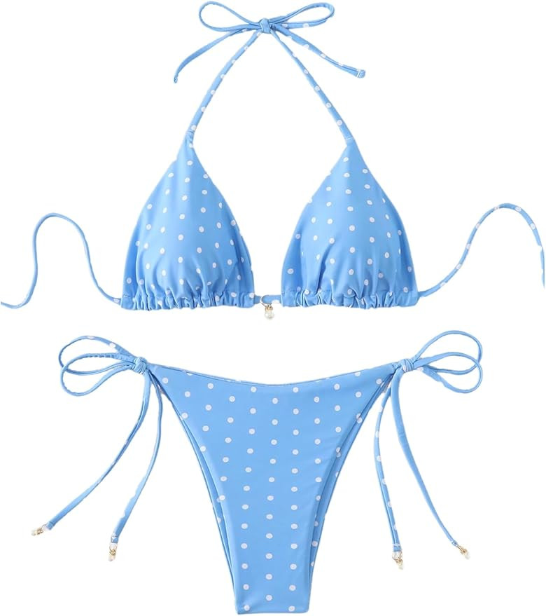 SOLY HUX Women's Polka Dots Print Bathing Suit Halter Triangle Tie Side Bikini Sets Two Piece Swi... | Amazon (US)