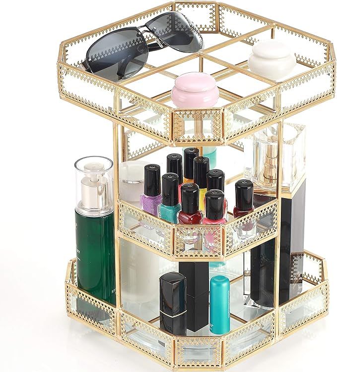 Miss Sweet Makeup Organizer Cosmetic Storage Adjustable 360-Degree Rotating (Y Gold) | Amazon (US)