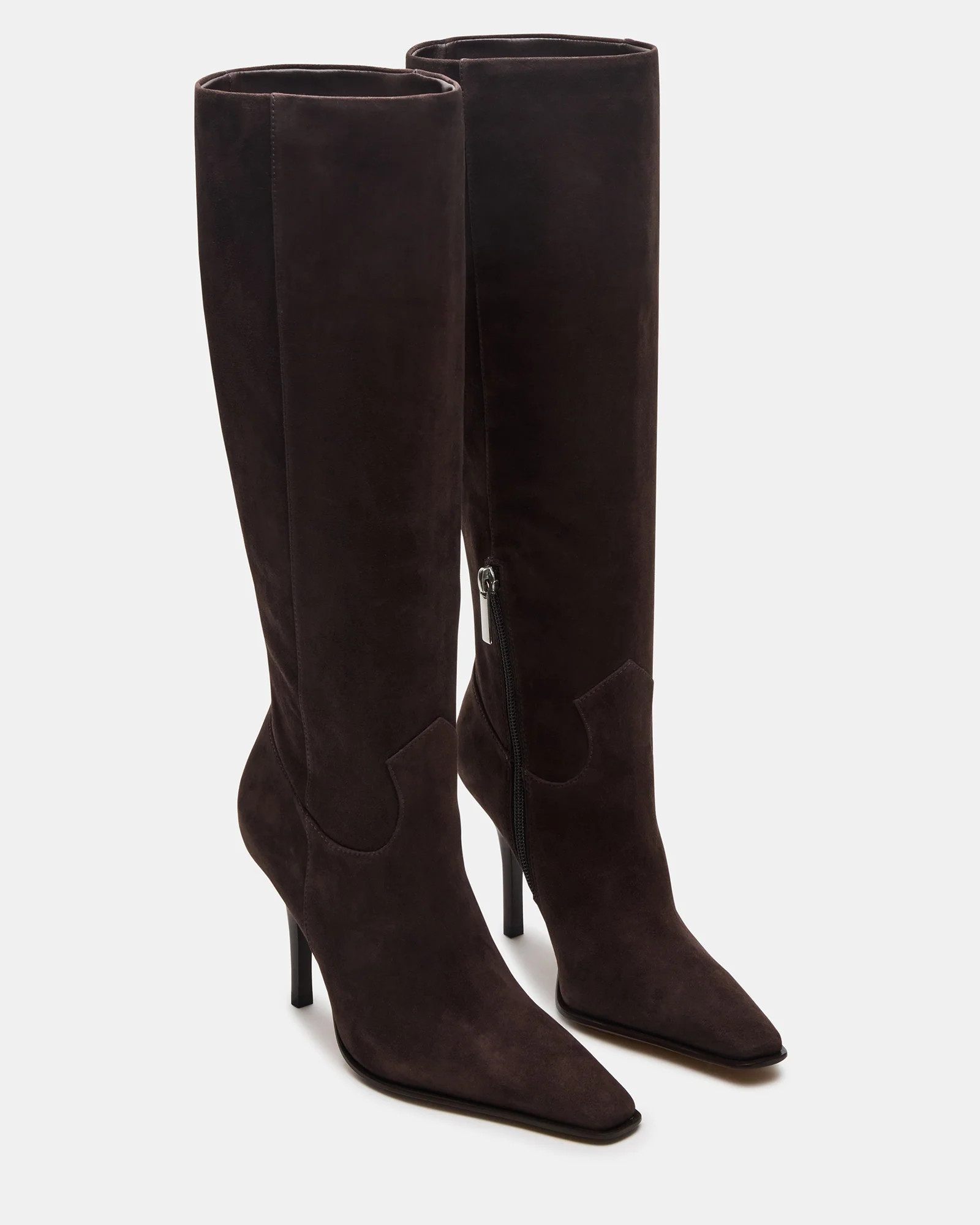 WESCOT Brown Suede Square-Toe Knee-High Heeled Women's Boot | Steve Madden (US)