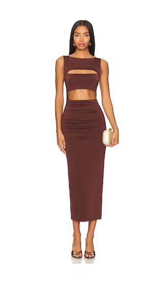 Enigma Midi Dress in Chocolate | Revolve Clothing (Global)