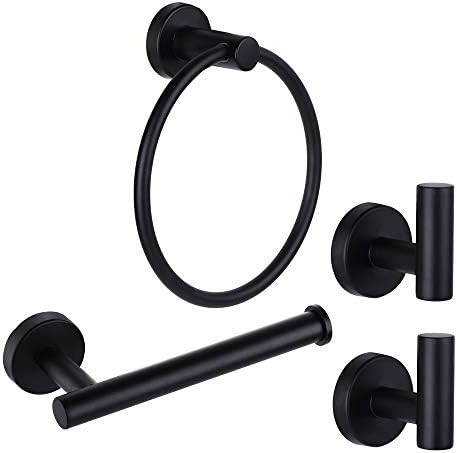 Ntipox 4 Piece Matte Black Stainless Steel Bathroom Hardware Set Include Hand Towel Ring, Toilet Pap | Amazon (US)