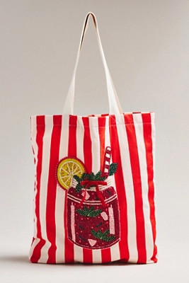 Printed Beaded Canvas Tote Bag | Anthropologie (US)