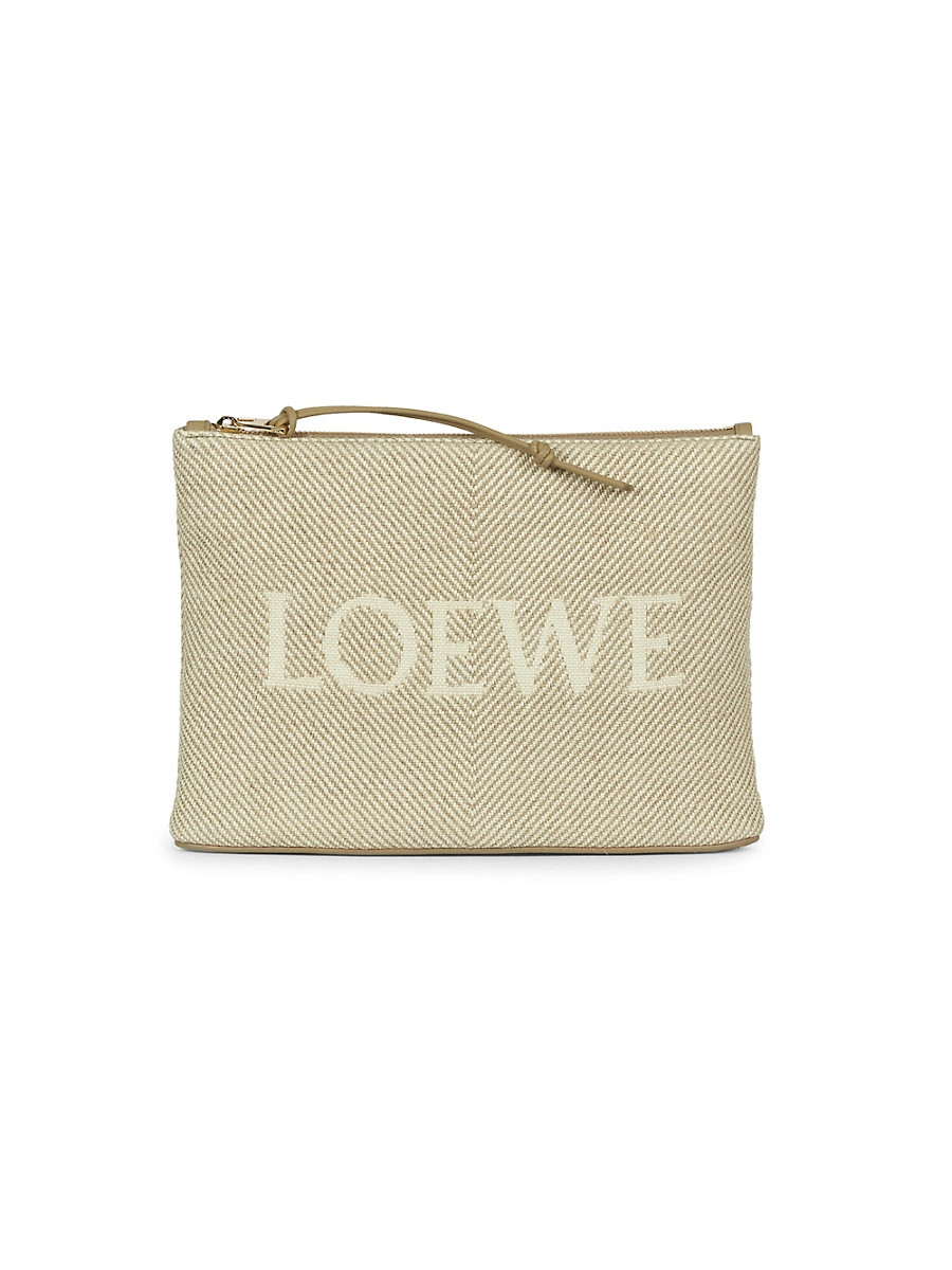 Women's Oblong Logo Striped Linen-Cotton Pouch - Ecru | Saks Fifth Avenue