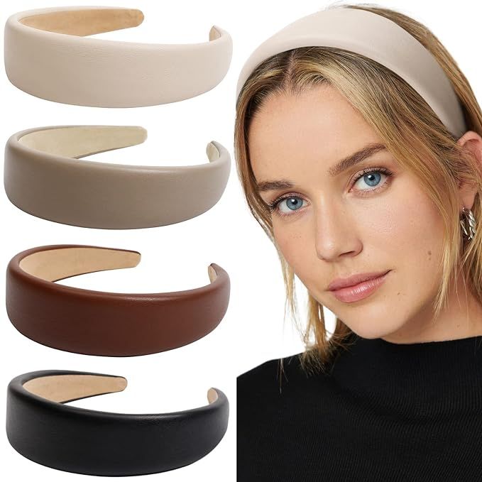 Leather Headband for Women - 4Pcs Wide Headbands Fashion Thick Hair Head Bands Diademas Para Muje... | Amazon (US)