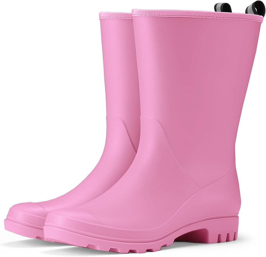HISEA Women Rubber Boots Wide Calf Rain Boots Matte Surface Waterproof PVC Rubber Rain Boot Mid H... | Amazon (US)