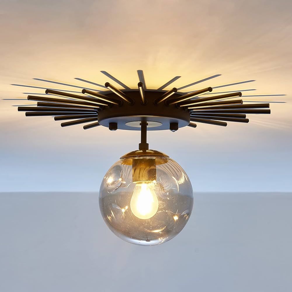 UOFUS Modern Glass Globe Small Ceiling Light Fixture 1-Light Mini Metal Chandelier Black and Gold... | Amazon (US)