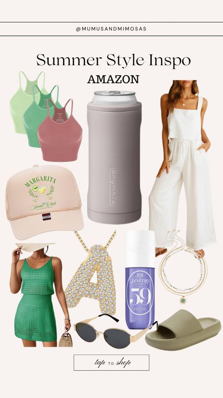 Summer style info
Summer sets linen
Margarita, trucker hat
Sol de Janeiro perfume
Beach cover up
Bubble necklace
Three pack of tank tops, halter neck
Gold and turquoise anklet
Beach and pool
Slim can Hopsulator  

#LTKFestival #LTKTravel #LTKSwim