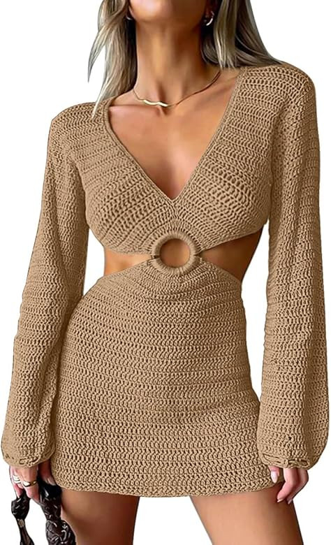 LILLUSORY Swim Cover Up for Women 2023 Summer Swimsuit Coverup Sexy Beach Crochet Dress | Amazon (US)