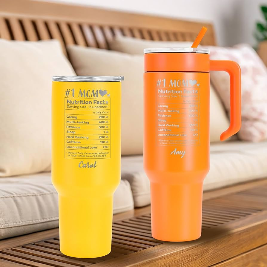 Mom Nutrition Facts 40 oz Personalized Tumbler with Handle & Straw | Custom Name Engraved Stainle... | Amazon (US)