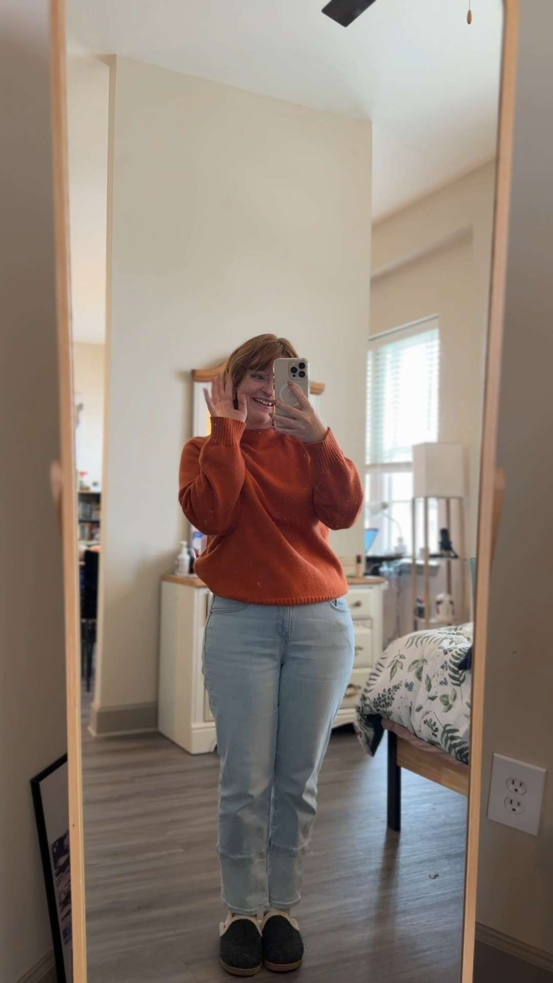 what I'm wearing for a cozy work from home day! Loving this burnt orange sweater for chilly fall days, especially combined with some gold jewerly. 
These petite girlfriend jeans from Loft are low-to-midrise and comfy for all day wear. 

 #LTKHalloween #LTKPetite #LTKWorkwear