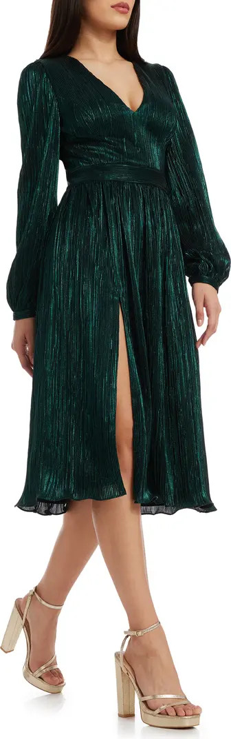 Dress the Population Holly Long Sleeve Metallic Plissé Dress | Nordstrom | Nordstrom