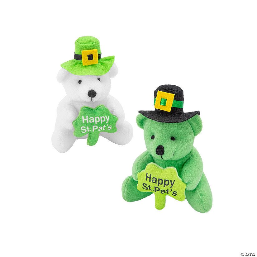 Mini St. Patrick’s Day Green Shamrock Stuffed Bears - 12 Pc. | Oriental Trading Company