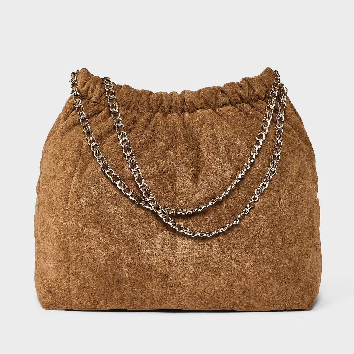 Faux Suede Quilted Gathered Tote Bag - A New Day™ Brown | Target