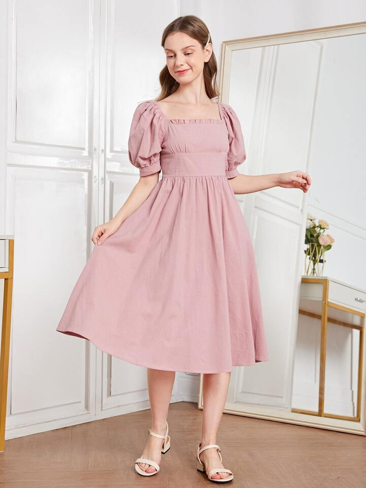 SHEIN Teen Girls Puff Sleeve Frill Trim Dress | SHEIN