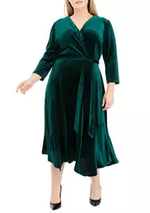 Maison Tara Plus Size V-Neck Wrap Velvet Dress | Belk