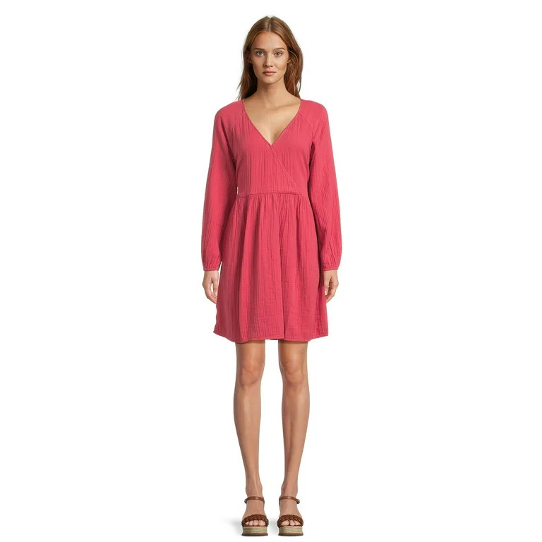 Time and Tru Women’s Mini Wrap Dress, Sizes XS-XXXL | Walmart (US)