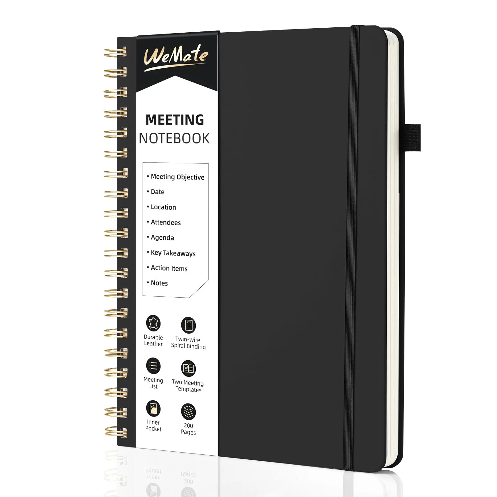 WEMATE Spiral Notebook, Black Notebook, PU Leather Hardcover Notebook, 200 Pages, B5 (10" × 7") | Walmart (US)