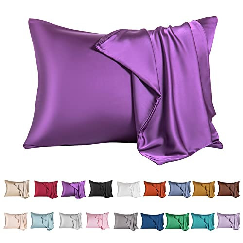 Mulberry Silk Pillowcase for Hair and Skin,King Size Cooling Silk Pillow Case with Hidden Zipper,Allergen Proof Dual Sides Soft Breathable Smooth Silk Pillow Cover for Women(King,Purple) | Amazon (US)