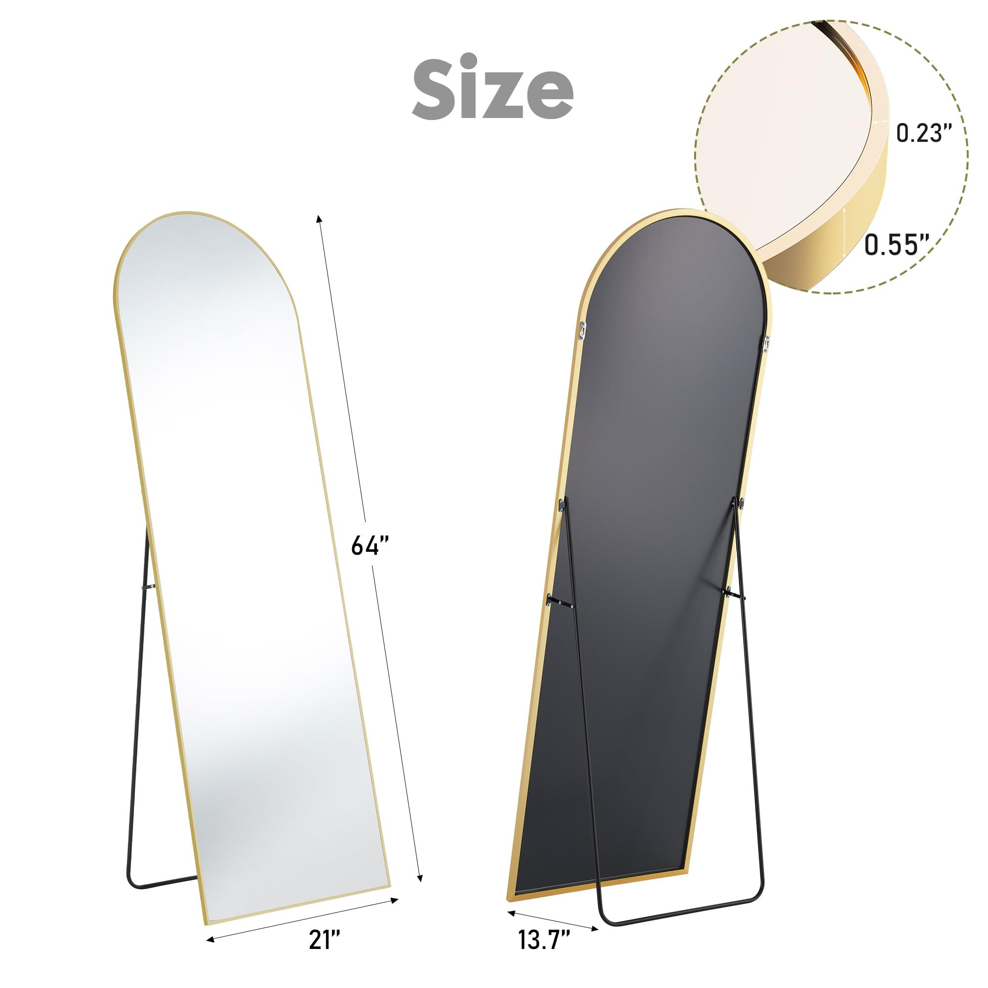 Sweetcrispy 64"x21" Arched Full Length Mirror, Standing or Leaning Full Body Mirror with Aluminum... | Amazon (US)