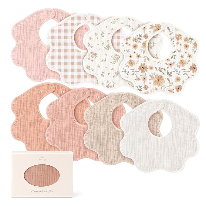 Konssy Muslin Baby Bibs 8 Pack, 100% Cotton Absorbent Bandana Drool Bibs for Teething and Droolin... | Amazon (US)