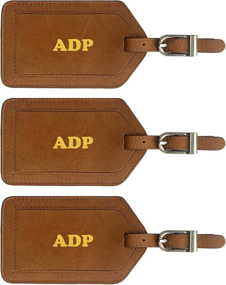 Personalized Monogrammed Leather Luggage Tags - 3 Pack | Amazon (US)