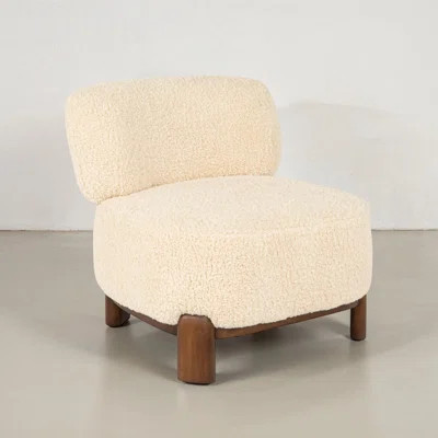 Boucle Accent Chair With Wood Base And Textured Upholstery | Wayfair North America