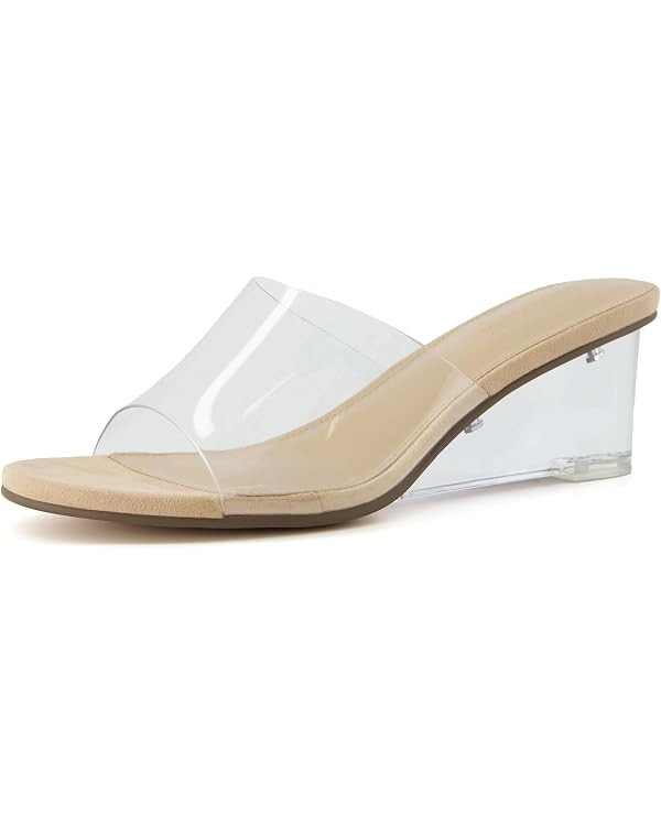 CUSHIONAIRE Women's Gloss Lucite Wedge Heel Mule Sandals +Memory Foam, Wide Widths Available | Amazon (US)