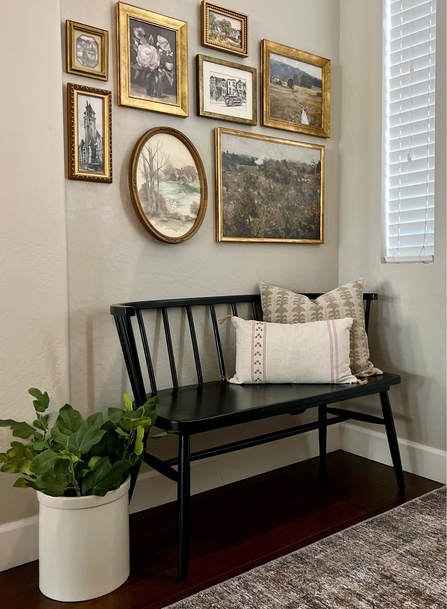 Entryway gallery wall- bench, throw pillow, artwork, framed art, wall decor, 
Landscape art, vintage, Studio McGee, Hearth & Hand, Magnolia, modern organic, modern farmhouse, cottage, transitional, traditional 


#LTKhome #LTKstyletip #LTKFind
