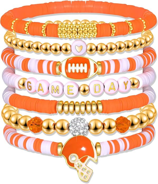 Game Day Bracelets for Women - Red, Black, Blue Heishi Clay Beaded Stretch Bracelets - Stackable ... | Amazon (US)