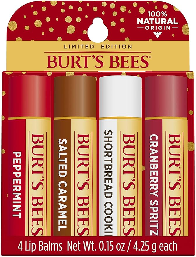 Burt's Bees Lip Balm, Moisturizing Lip Care, Festive Fix Set - Peppermint, Salted Caramel, Cranbe... | Amazon (US)