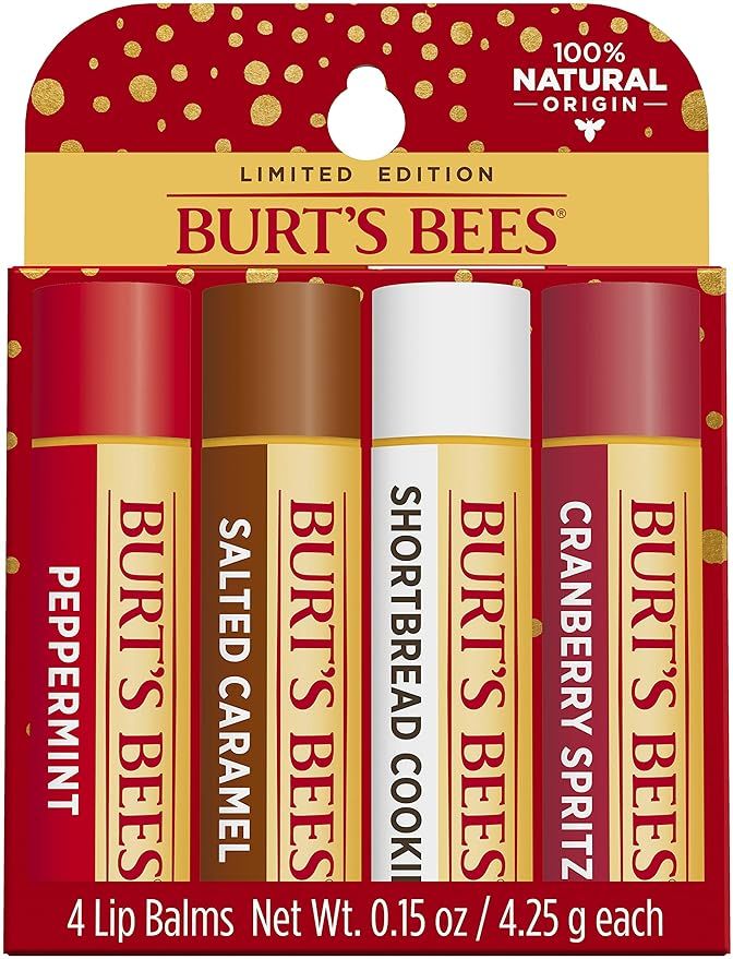 Burt's Bees Lip Balm, Moisturizing Lip Care, Festive Fix Set - Peppermint, Salted Caramel, Cranbe... | Amazon (US)