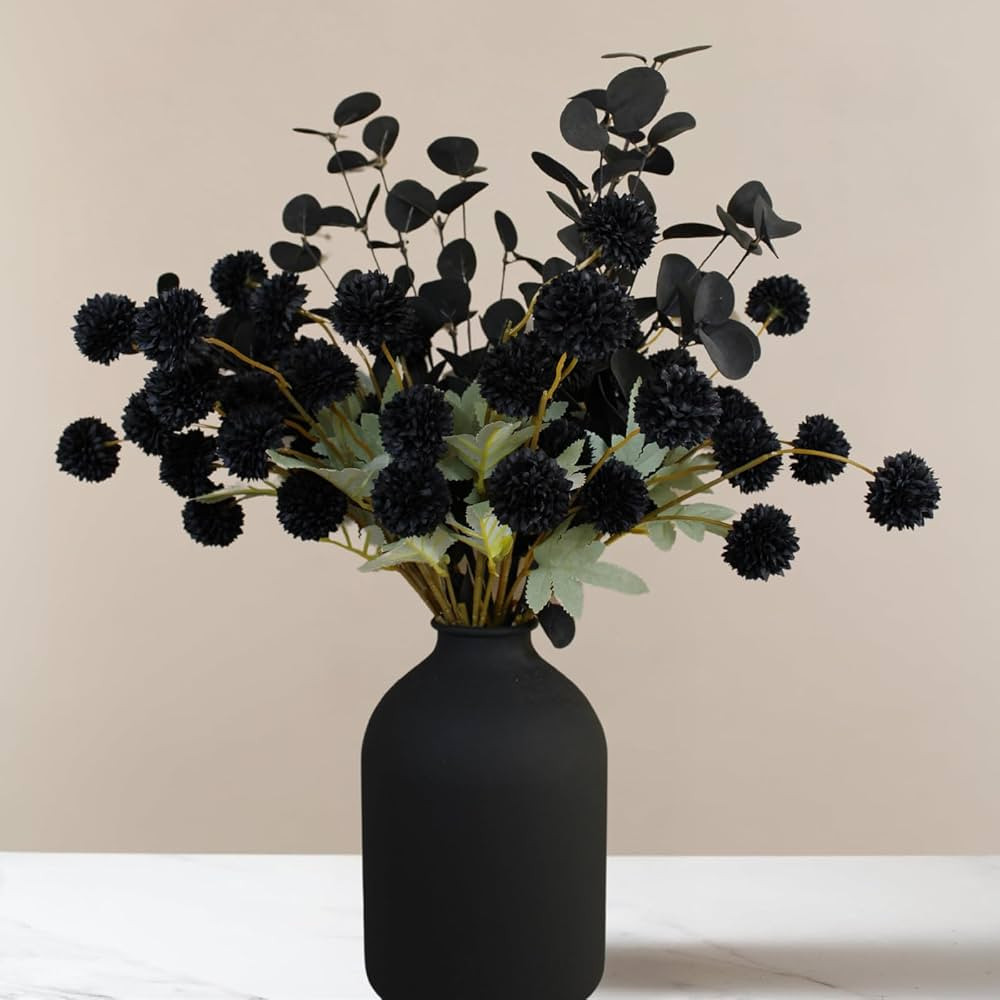 RyddeligHome Black Artificial Flowers for Centerpieces Bulk 10 Long Stems /50 Small Faux Silk Mum... | Amazon (US)