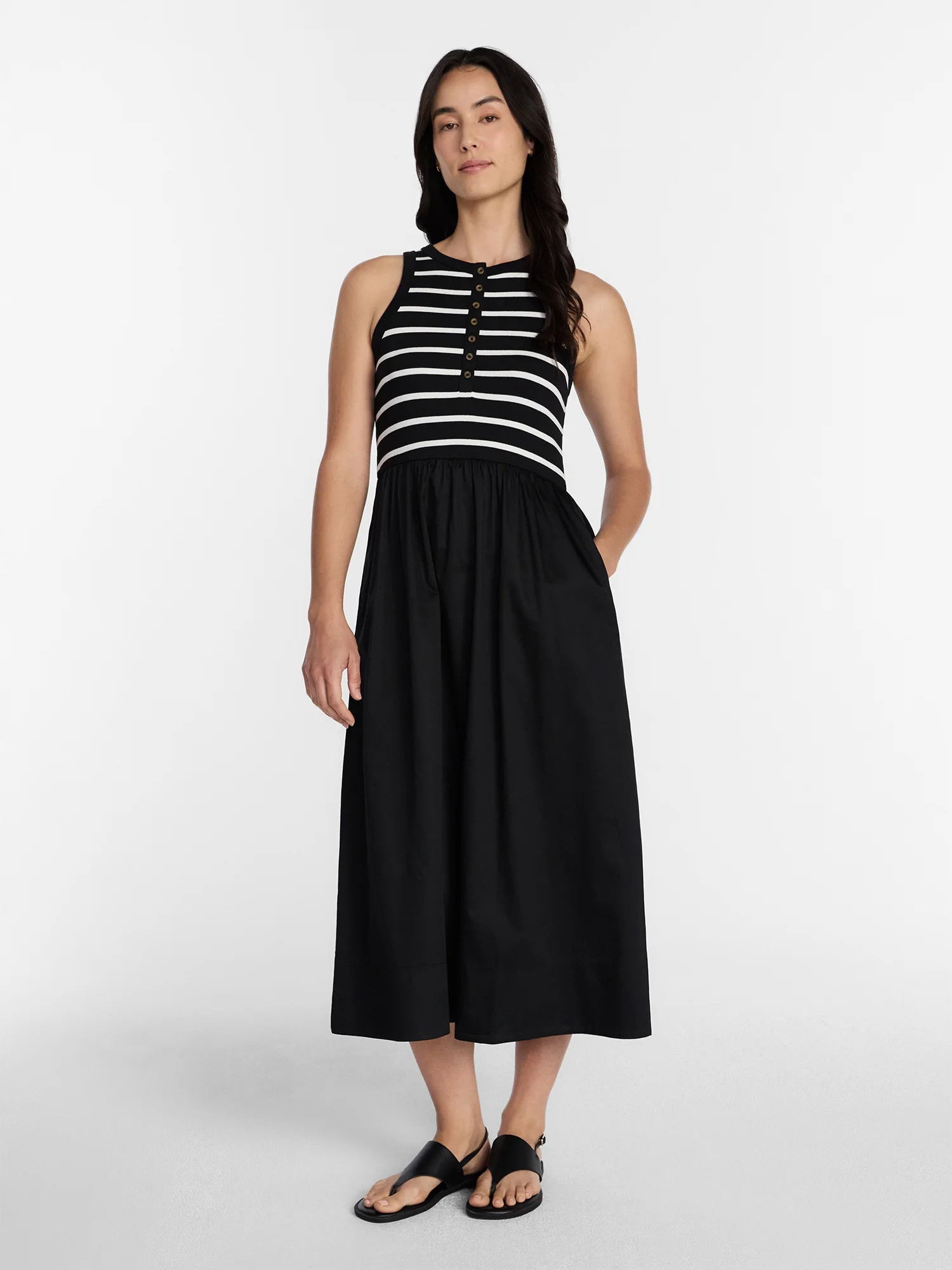 Time and Tru Women's Sleeveless Henley Midi Dress, Sizes XS-XXXL | Walmart (US)