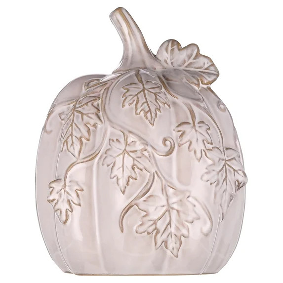 My Texas House Small Ceramic Pumpkin with Vine Accents Tabletop Decoration, White, 7" | Walmart (US)