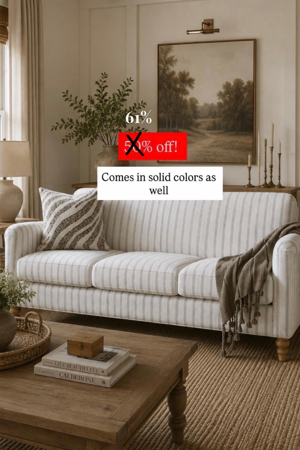 Love this striped sofa and how affordable it is. It comes in solid colors as well. I also linked a similar table lamp and coffee table.

#LTKHome #LTKSaleAlert